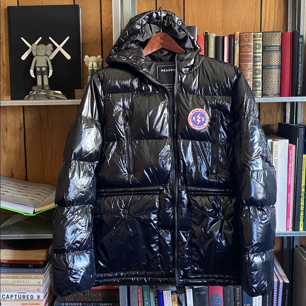 🆕 Black Puffer Coat Jacket fur hood NWT oversized boxy cropped mens Small